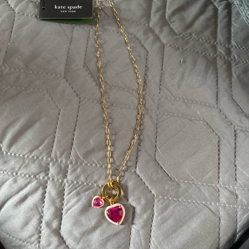 Kate Spade Gold Necklace with Fuchsia Heart Charm
